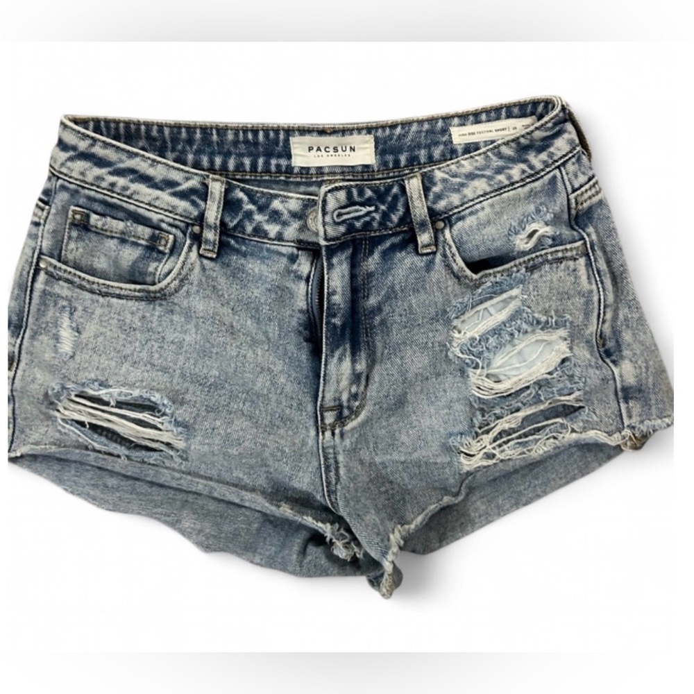 PacSun Women's Festival Light Blue Ripped Jean Shorts 26